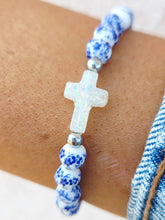 Load image into Gallery viewer, Blue Porcelain Holy Water Cross Bracelet