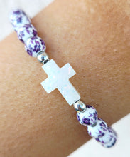 Load image into Gallery viewer, Purple Porcelain Holy Water Cross Bracelet