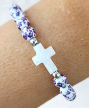 Load image into Gallery viewer, Purple Porcelain Holy Water Cross Bracelet
