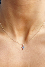 Load image into Gallery viewer, Sapphire Cross Necklace - 14K Gold