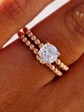Load image into Gallery viewer, 14K Rose Gold Beaded Engagement Ring &amp; Wedding Band Set