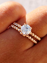 Load image into Gallery viewer, 14K Rose Gold Beaded Engagement Ring &amp; Wedding Band Set