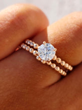 Load image into Gallery viewer, 14K Rose Gold Beaded Engagement Ring &amp; Wedding Band Set