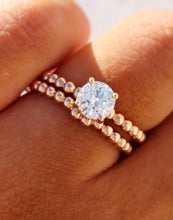 Load image into Gallery viewer, 14K Rose Gold Beaded Engagement Ring &amp; Wedding Band Set