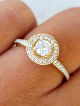 Load image into Gallery viewer, 18K Yellow Gold Round Engagement Ring with Diamond Halo