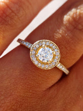 Load image into Gallery viewer, 18K Yellow Gold Round Engagement Ring with Diamond Halo