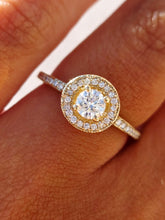 Load image into Gallery viewer, 18K Yellow Gold Round Engagement Ring with Diamond Halo