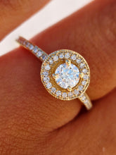 Load image into Gallery viewer, 18K Yellow Gold Round Engagement Ring with Diamond Halo