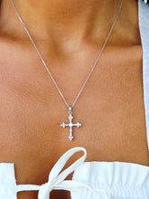 Load image into Gallery viewer, Baguette Diamond Cross &amp; Chain - 14K White Gold