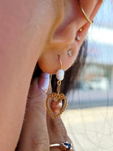 Load image into Gallery viewer, Vintage Style Heart &amp; Freshwater Pearl Dangle Earrings - 14K Yellow Gold - Estate