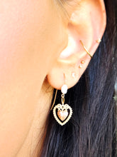 Load image into Gallery viewer, Vintage Style Heart &amp; Freshwater Pearl Dangle Earrings - 14K Yellow Gold - Estate