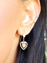 Load image into Gallery viewer, Vintage Style Heart &amp; Freshwater Pearl Dangle Earrings - 14K Yellow Gold - Estate