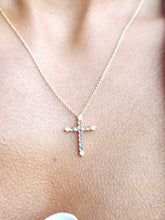 Load image into Gallery viewer, Moonstone &amp; Diamond Cross on 18" Chain - 14K Yellow Gold