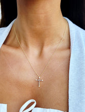 Load image into Gallery viewer, Moonstone &amp; Diamond Cross on 18" Chain - 14K Yellow Gold