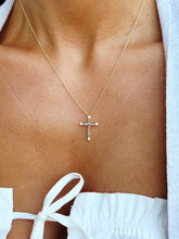 Load image into Gallery viewer, Moonstone &amp; Diamond Cross on 18" Chain - 14K Yellow Gold