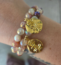 Load image into Gallery viewer, Rose Stamp on Mystic Pink Healing Quartz Beaded Bracelet - Elena Michele