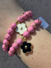Load image into Gallery viewer, Enamel Flower on Bright Pink Mother of Pearl Beaded Bracelet - Elena Michele
