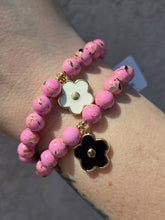 Load image into Gallery viewer, Enamel Flower on Bright Pink Mother of Pearl Beaded Bracelet - Elena Michele