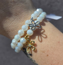 Load image into Gallery viewer, Dangle Flower on Snow White Disco Beaded Bracelet - Elena Michele