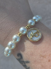 Load image into Gallery viewer, Mom Disc on White Mother of Pearl Beaded Bracelet - Elena Michele