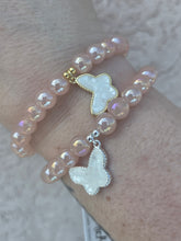 Load image into Gallery viewer, Butterfly Charm on Coated Rose Quartz Beaded Bracelet - Elena Michele