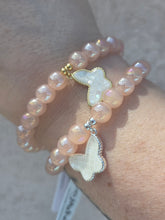 Load image into Gallery viewer, Butterfly Charm on Coated Rose Quartz Beaded Bracelet - Elena Michele