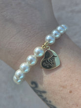 Load image into Gallery viewer, Mom Heart on White Mother of Pearl Beaded Bracelet - Elena Michele