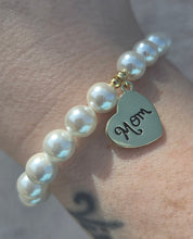 Load image into Gallery viewer, Mom Heart on White Mother of Pearl Beaded Bracelet - Elena Michele