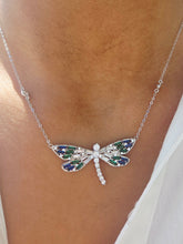 Load image into Gallery viewer, Dragonfly Colorful CZ Necklace - Sterling Silver