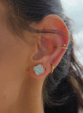 Load image into Gallery viewer, Blue Mother of Pearl Clover Earrings - Sterling Silver