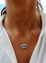 Load image into Gallery viewer, CZ Evil Eye Necklace with Clear &amp; Blue CZ Stones - Sterling Silver