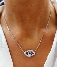 Load image into Gallery viewer, CZ Evil Eye Necklace with Clear &amp; Blue CZ Stones - Sterling Silver