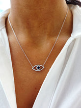 Load image into Gallery viewer, Classic CZ Evil Eye Necklace with Clear &amp; Blue CZ Stones - Sterling Silver