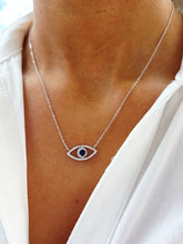 Load image into Gallery viewer, Classic CZ Evil Eye Necklace with Clear &amp; Blue CZ Stones - Sterling Silver