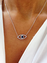 Load image into Gallery viewer, Classic CZ Evil Eye Necklace with Clear &amp; Blue CZ Stones - Sterling Silver
