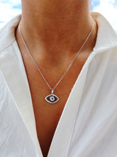 Load image into Gallery viewer, Evil Eye Pendant &amp; Chain with Clear &amp; Blue CZ Stones - Sterling Silver