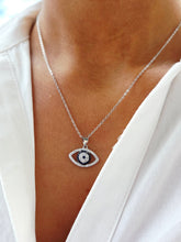 Load image into Gallery viewer, Evil Eye Pendant &amp; Chain with Clear &amp; Blue CZ Stones - Sterling Silver