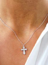 Load image into Gallery viewer, Reversible CZ/Mother of Pearl Cross &amp; Chain - Sterling Silver