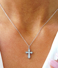 Load image into Gallery viewer, Reversible CZ/Mother of Pearl Cross &amp; Chain - Sterling Silver
