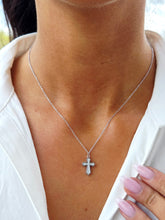 Load image into Gallery viewer, Reversible CZ/Mother of Pearl Cross &amp; Chain - Sterling Silver