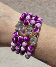 Load image into Gallery viewer, Crystal AB "Bella" on Purple White Rain Flower Jade Beaded Bracelet - Stash