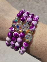 Load image into Gallery viewer, Crystal AB "Bella" on Purple White Rain Flower Jade Beaded Bracelet - Stash