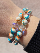 Load image into Gallery viewer, Crystal AB "Erin" on Blue Orange Rain Flower Jade Beaded Bracelet - Stash