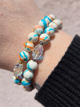 Load image into Gallery viewer, Crystal AB "Bethaney" on Blue Orange Rain Flower Jade Beaded Bracelet - Stash