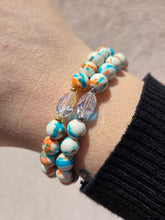 Load image into Gallery viewer, Crystal AB "Bethaney" on Blue Orange Rain Flower Jade Beaded Bracelet - Stash