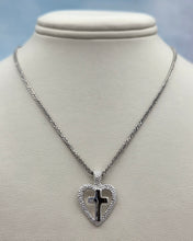 Load image into Gallery viewer, Cross in a Heart Pendant on Wheat Chain - Sterling Silver