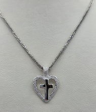 Load image into Gallery viewer, Cross in a Heart Pendant on Wheat Chain - Sterling Silver