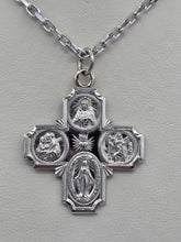Load image into Gallery viewer, Four Way Medal Cross on Rhodium Cable Chain - Sterling Silver