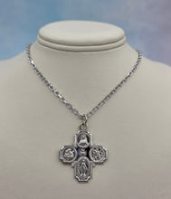 Load image into Gallery viewer, Four Way Medal Cross on Rhodium Cable Chain - Sterling Silver