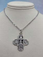 Load image into Gallery viewer, Four Way Medal Cross on Rhodium Cable Chain - Sterling Silver
